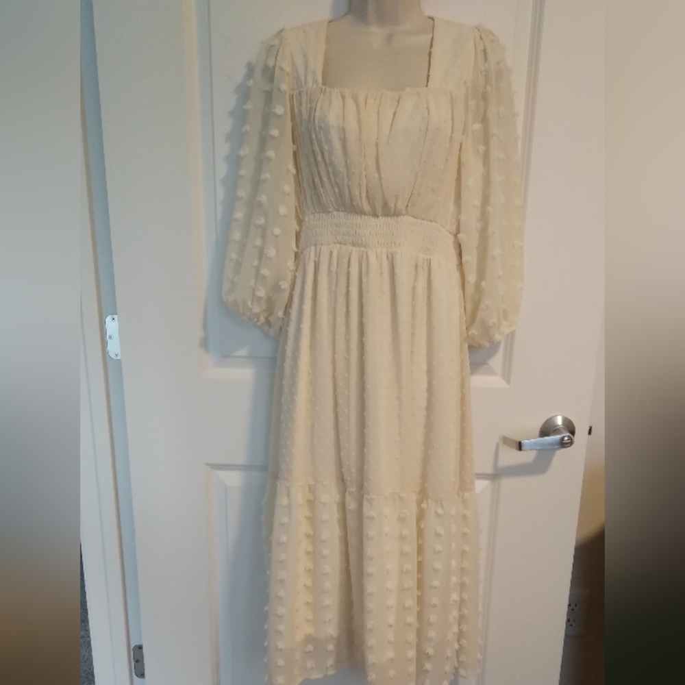 Polagram Cream Textured Midi Dress